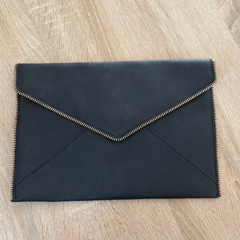 Rebecca Minkoff Black Envelope Clutch with Metallic Trim